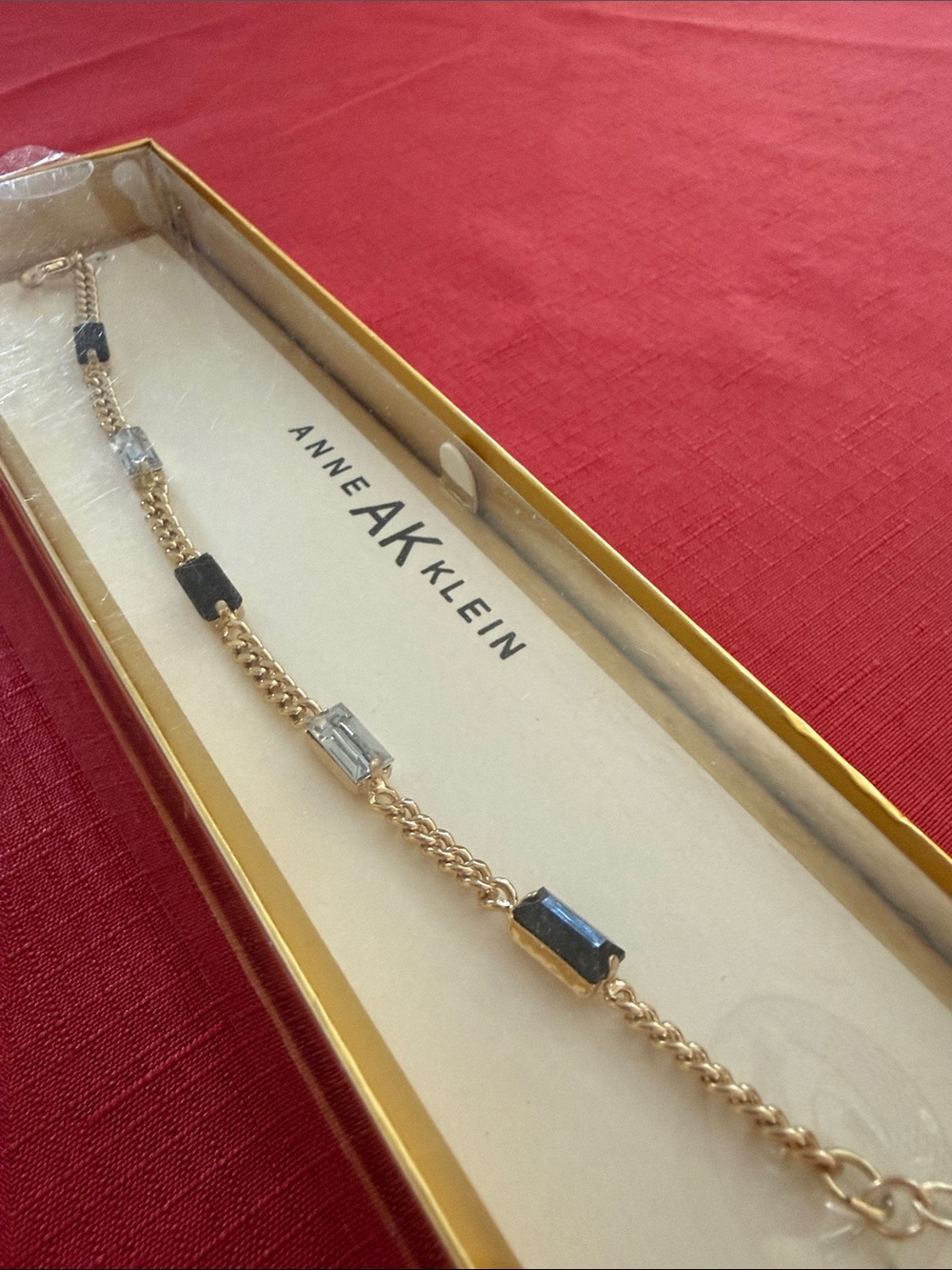 Anne Klein Gold-Tone Bracelet with Black and Clear Baguette Stones